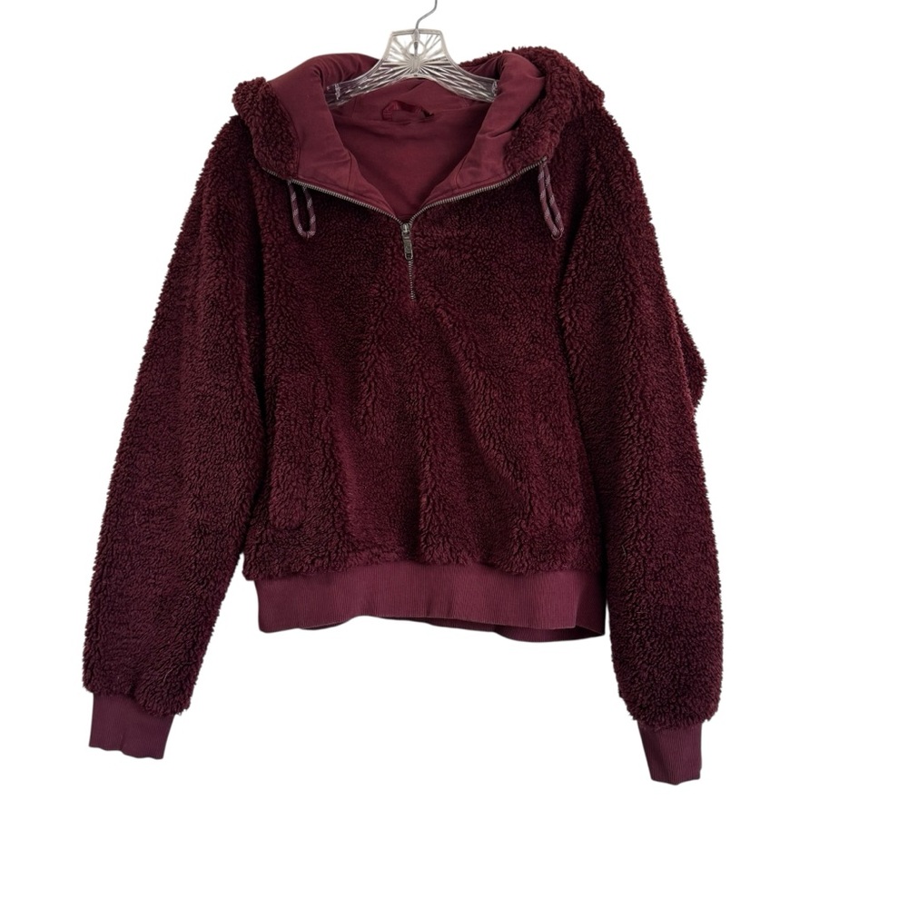 Lululemon Textured Fleece 1/2 Half Zip Hoodie Pullover Red Merlot W3FLRS Size 10 - Picture 3 of 15